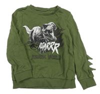 Khaki mikina s dinosaurem a ostny
