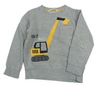 Šedá melírovaná mikina s buldozerem a kapsou H&M