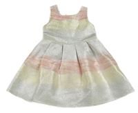 Stříbrno-světležluto-růžové třpytivé slavnostní šaty Peacocks