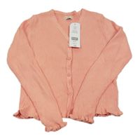 Nové - broskvový žebrovaný propínací svetr F&F