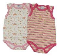 2x - Body - bílo/růžové s holčičkou a motýlky, pruhovano/tmavorůžové s motýlky BeRTi