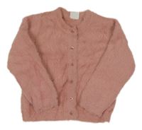 Starorůžový chlupatý propínací svetr HEMA