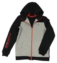 Šedo-černá melírovaná propínací mikina s logem a kapucí energetics