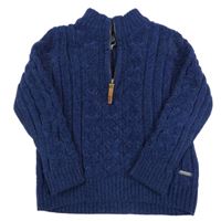 Tmavomodrý melírovaný žebrovaný vzorovaný žinylkový svetr joules