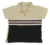 Béžovo-černé polo tričko s pruhy 