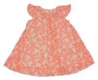 Smetanovo-křiklavě korálové plisované šaty s motýlky H&M