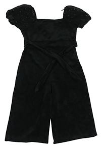 Černý plyšový kalhotový overal s šifonovými rukávy s hvězdičkami Matalan