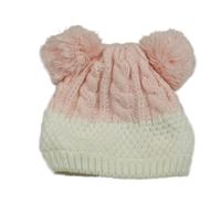 Růžovo-bílá pletená čepice s bambulemi Nutmeg