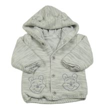 Světlešedo-bílý melírovaný podšitý propínací svetr s Pú a kapucí George