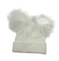 Smetanová žebrovaná čepice s bambulemi