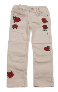 Světlerůžové rifle s výšivkami růží H&M