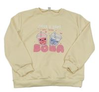 Béžová mikina s bubble tea