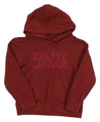 Vínová mikina s nápisem a kapucí DKNY
