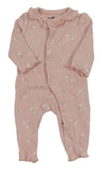 Růžový žebrovaný květovaný overal s límečkem So Cute