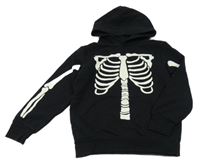 Černá mikina s kostrou a kapucí C&A