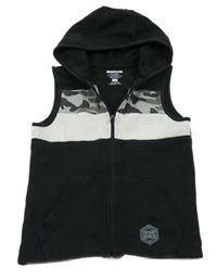 Černo-světlešedo-army tepláková propínací vesta s kapucí F&F