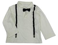 Smetanové polo triko s kšandami a motýlkem H&M