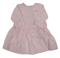 Světlerůžové puntíkaté plátěné šaty s mašlí Benetton