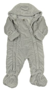 Šedo-bílá pruhovaná plyšová zateplená kombinéza s kapucí M&S