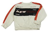 Světlebéžovo-černo-červená mikina s nápisem H&M