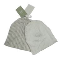 Nové - 2x bavlněná čepice - smetanová + smetanovo-béžová pruhovaná H&M