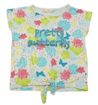 Bílo-barevné květované tričko s nápisem Kids