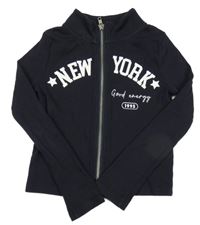 Tmavomodré žebrované propínací triko s nápisem River Island