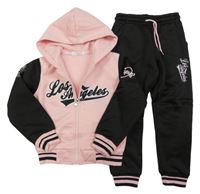 2set - Růžovo-černá sportovní propínací mikina s nápisem a kapucí + tepláky