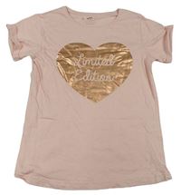 Světlerůžové tričko se zlatým srdcem Primark