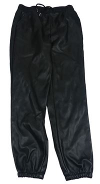 Černé cuff koženkové kalhoty PRIMARK