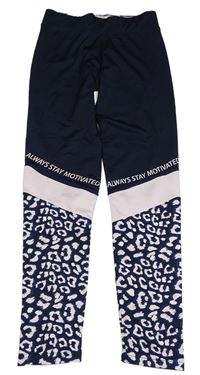 Tmavomodro-růžové vzorované sportovní legíny 