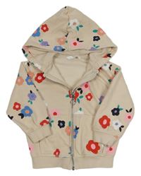 Smetanová propínací mikina s kytičkami a kapucí M&S