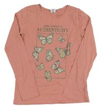 Broskvové triko s motýlky Page one young