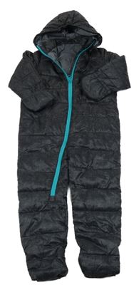 Černá melírovaná šusťáková prošívaná zateplená kombinéza s kapucí Lupilu