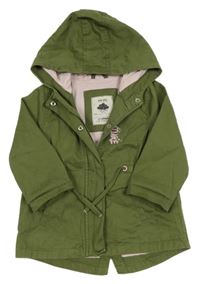 Khaki plátěná jarní parka s nápisy a kapucí 