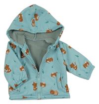 Světlemodrá šusťáková zateplená bunda s kočkami a kapucí shein