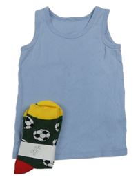 2 set - modrý nátělník + zeleno-žluté ponožky s míči 