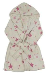 Bílý plyšový župan s růžovými hvězdičkami a kapucí F&F