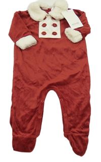 Červeno-bílý sametový overal s huňatým límečkem Zara