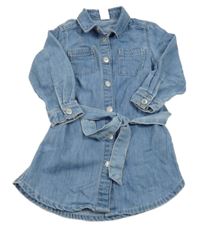 Modré propínací riflové šaty s páskem 