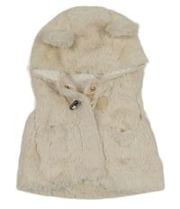 Smetanová kožešinová podšitá vesta s kapucí Nutmeg