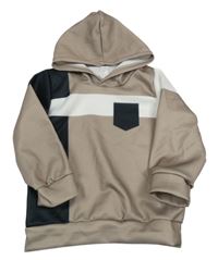 Béžovo-bílo-černá sportovní mikina s kapucí 