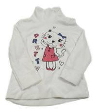 Bílá fleecová mikina s kočkou a komínovým límcem C&A