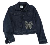 Tmavomodrá podšitá crop riflová bunda s mašlí Mayoral