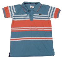 Zeleno-oranžovo-šedé pruhované polo tričko