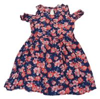 Tmavomodro-červené květované lehké šaty Primark