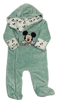 Mintová plyšová podšitá kombinéza s Mickeym a kapucí Disney