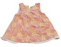 Béžovo-růžovo-žluté květované manšestrové šaty Mothercare