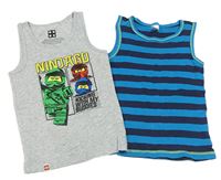 2set - 2x nátělník - Modrý pruhovaný + šedý - Lego Ninjago 