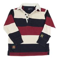 Tmavomodro-bílo-vínové pruhované polo triko Next